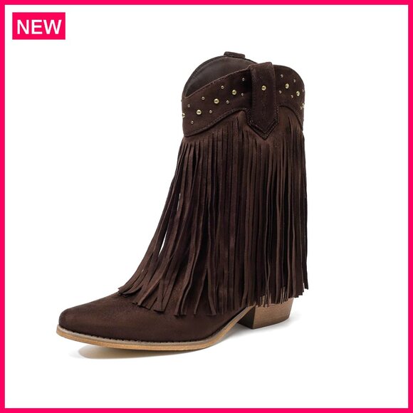 Women's Western Cowboy Boots Pull-On Mid Calf Pointed Toe Cowgirl